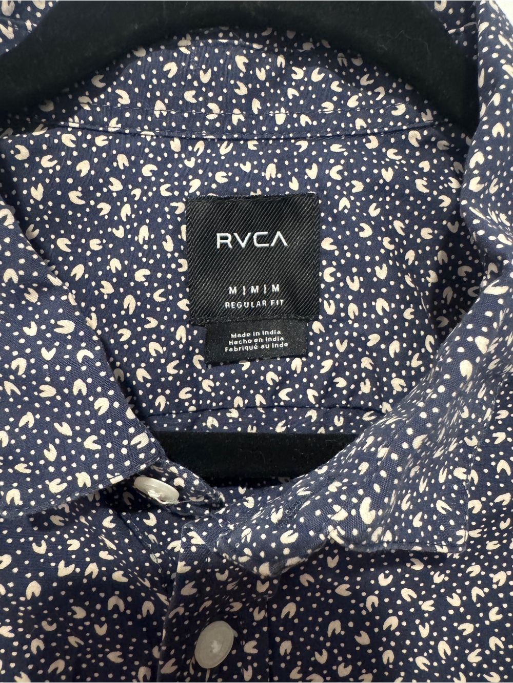 RVCA Navy Abstract Print Short Sleeve Button-Up Shirt | Regular Fit | Size Mediu - Picture 4 of 5